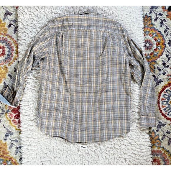 Tasso Elba Mens Shirts Lg 16-16.5 Blue Brown Button Up Plaid Contrast Cuff - Picture 4 of 8
